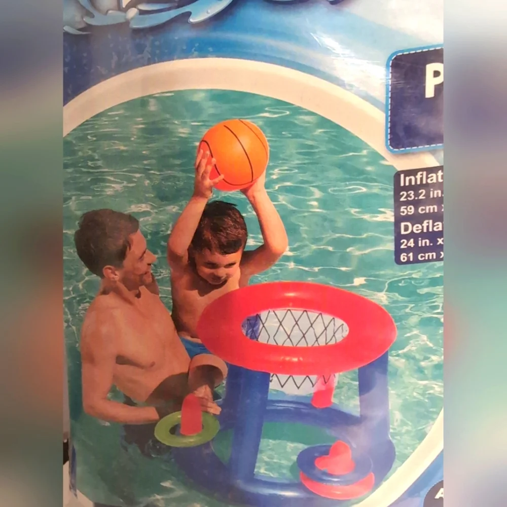Pool Play Center - Blue and Red Inflatable‎ Basketball Hoop, Ball And Rings